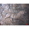 bronze hanging tiger sculpture wall relief